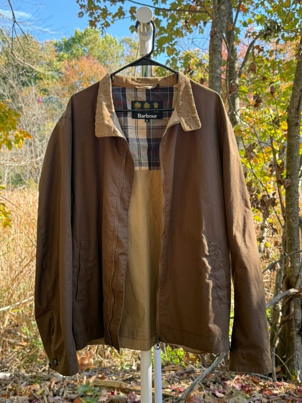 Barbour Ender Waxed Cotton Harrington Jacket Mens XL Brown Corduroy Collar Mint